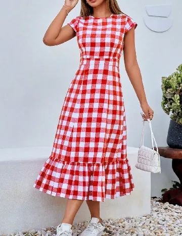 Rochie medie SHEIN, alb/rosu