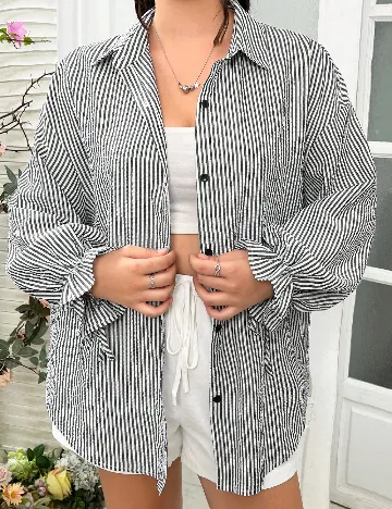 Camasa SHEIN CURVE, gri/alb