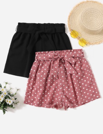 Set Pantaloni scurti Shein Kids, negru/roz