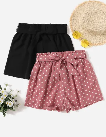 Set Pantaloni scurti Shein Kids, negru/roz