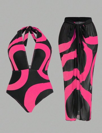 Costum de baie SHEIN CURVE, negru/roz