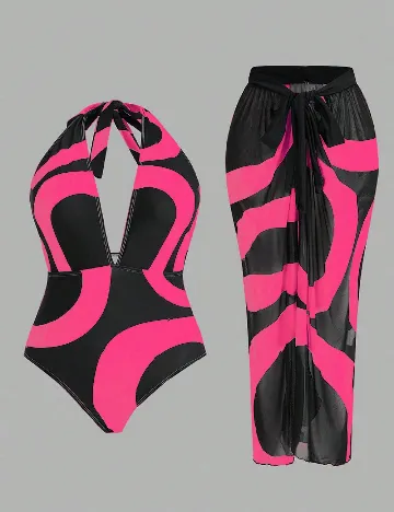 Costum de baie SHEIN CURVE, negru/roz