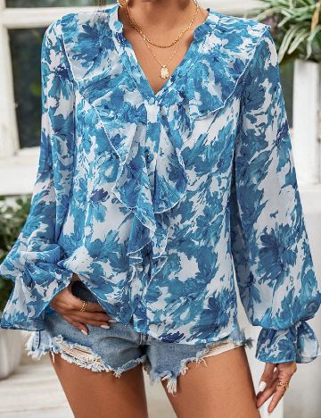 Bluza SHEIN, albastru/alb