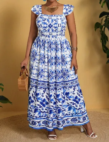 Rochie lunga SHEIN CURVE, alb/albastru