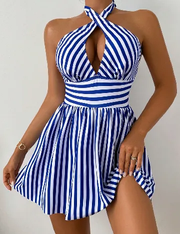 Costum de baie SHEIN, alb/albastru