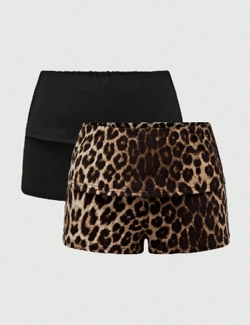 Set Pantaloni scurti 2 perechi Romwe, negru/animal print