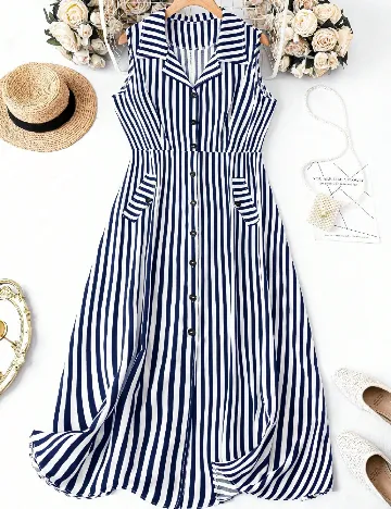 Rochie lunga SHEIN CURVE, alb/albastru