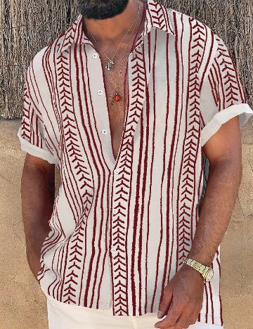 Camasa SHEIN Plus Size Men, alb/rosu