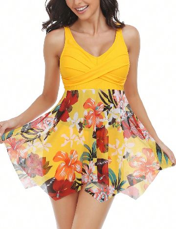 Compleu De Plaja SHEIN, floral print/galben