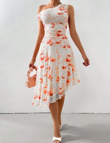 Rochie medie SHEIN, alb/portocaliu