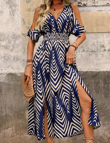 Rochie medie SHEIN, albastru/ecru