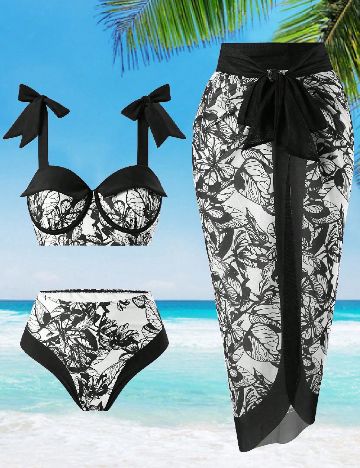 Costum de baie SHEIN CURVE, negru/alb