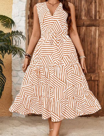 Rochie medie SHEIN CURVE, alb/portocaliu