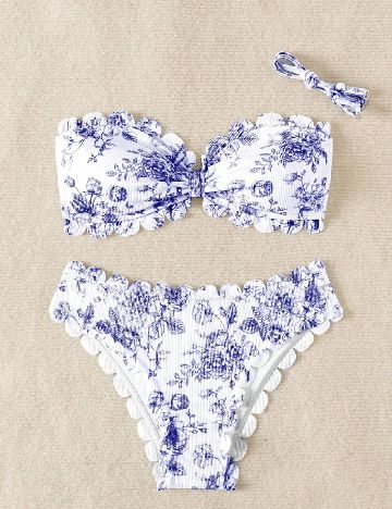 Costum de baie SHEIN, alb/albastru