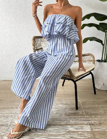 Salopeta SHEIN, alb/albastru