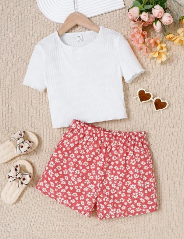 Compleu Shein Kids, roz pudra/alb