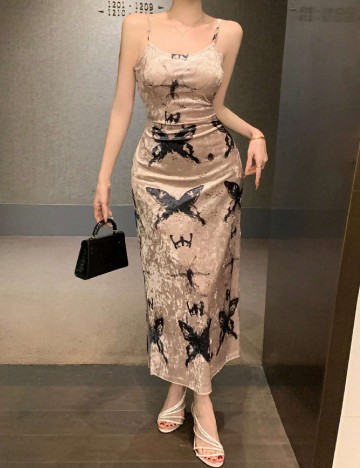 Rochie lunga Dazy, crem/verde