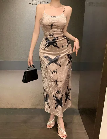 Rochie lunga Dazy, crem/verde