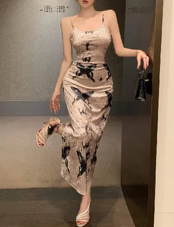 Rochie lunga Dazy, crem/verde