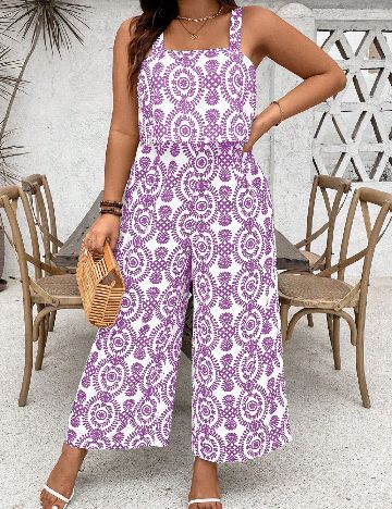 Salopeta SHEIN CURVE, alb/mov