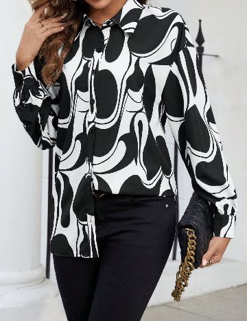 Camasa SHEIN, alb/negru