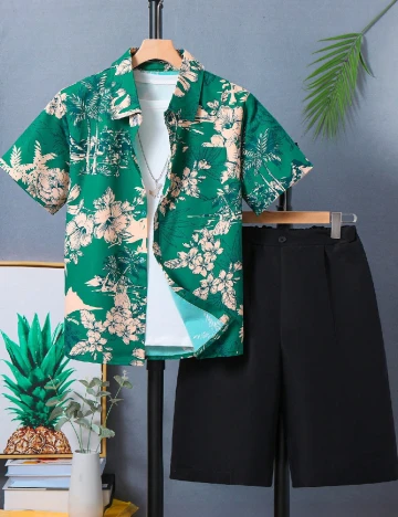 Compleu Shein Kids, negru/verde