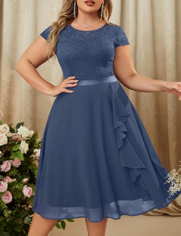 Rochie medie Miusol Plus Size, albastru