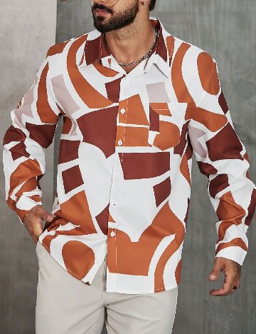 Camasa SHEIN Plus Size Men, maro/alb