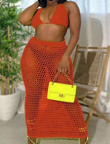 Compleu De Plaja SHEIN CURVE, portocaliu