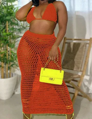 Compleu De Plaja SHEIN CURVE, portocaliu