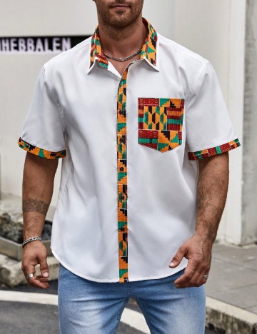 Camasa SHEIN Plus Size Men, alb