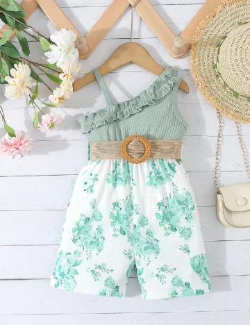 Salopeta Shein Kids, verde/alb