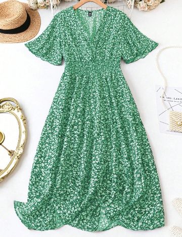 Rochie medie SHEIN CURVE, verde/alb