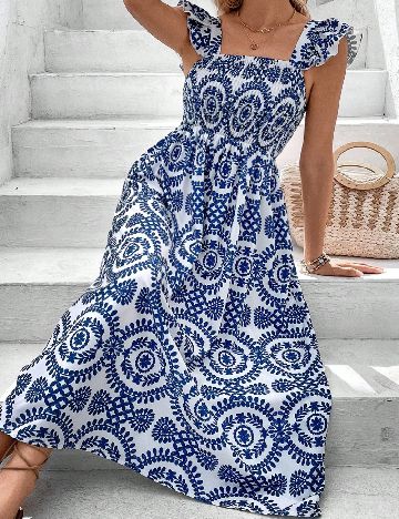 Rochie medie SHEIN, albastru/alb