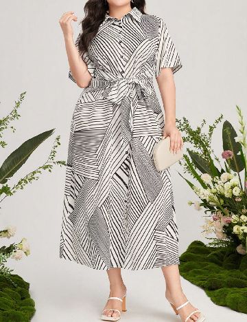 Rochie medie SHEIN CURVE, alb/negru