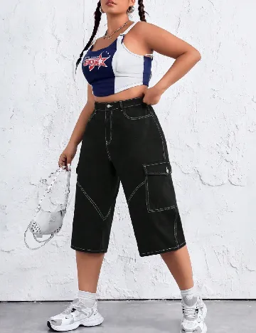 Pantaloni trei sferturi SHEIN CURVE, negru