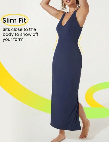 Rochie medie GLOWMODE, bleumarin