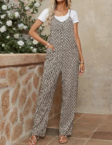 Salopeta SHEIN, crem/negru