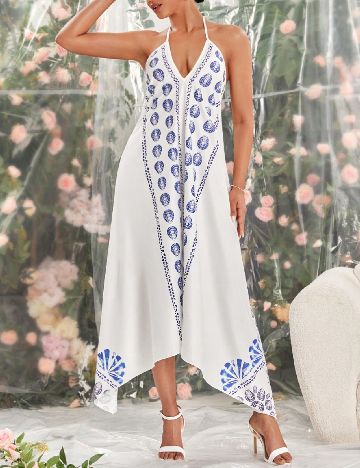 Rochie lunga SHEIN, alb/albastru