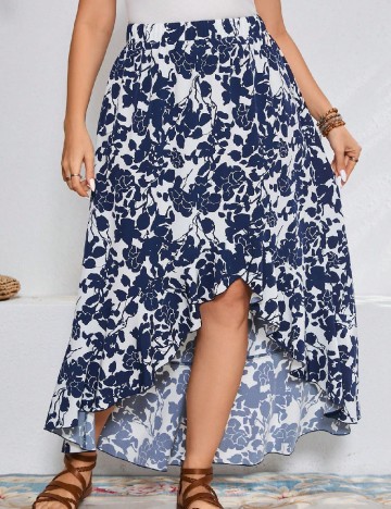 Fusta SHEIN CURVE, alb/albastru