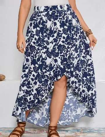 Fusta SHEIN CURVE, alb/albastru