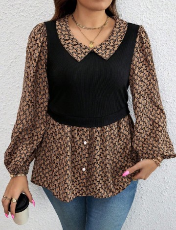 Bluza SHEIN CURVE, negru/maro