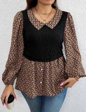 Bluza SHEIN CURVE, negru/maro