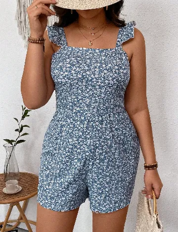 Salopeta SHEIN CURVE, albastru/alb