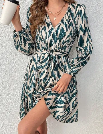 Rochie scurta SHEIN, verde/ecru