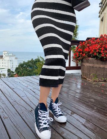 Rochie medie Dazy, alb/negru