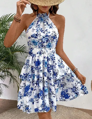 Rochie scurta SHEIN, albastru/alb