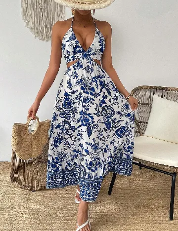 Rochie lunga SHEIN, albastru/alb