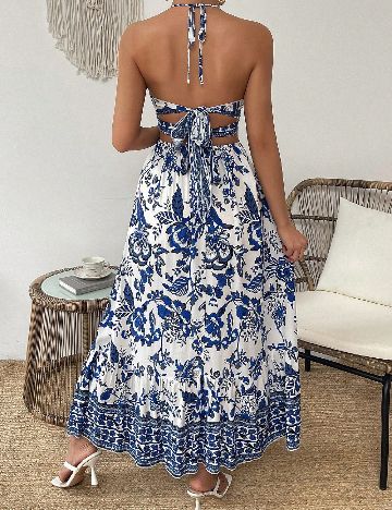 Rochie lunga SHEIN, albastru/alb