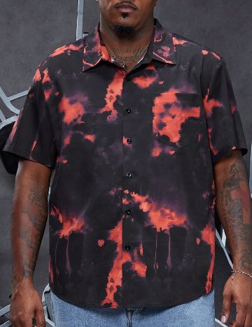 Camasa SHEIN Plus Size Men, negru/portocaliu